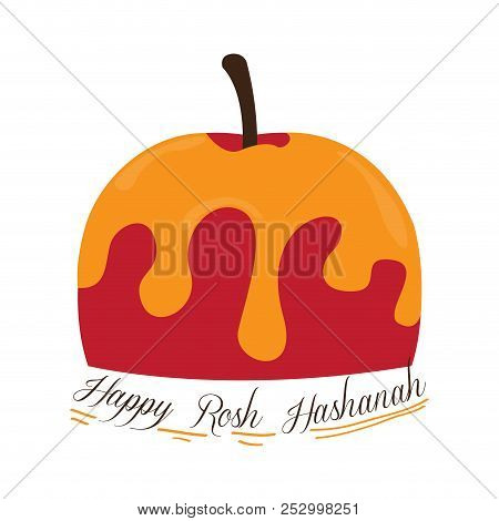 Isolated Apple With Honey. Rosh Hashanah. Vector Illustration Design