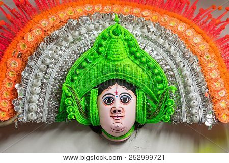 Colorful Chhau (or Chhou) Mask , Handicrafts On Display For Sale - At Charida, Purulia - Bangla (for