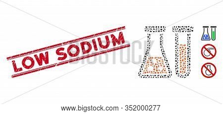 Rubber Red Stamp Watermark With Low Sodium Caption Between Double Parallel Lines, And Mosaic Chemist
