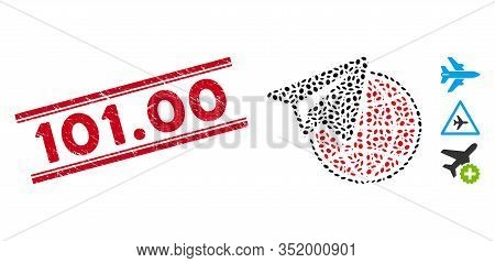 Distressed Red Stamp Seal With 101.00 Phrase Inside Double Parallel Lines, And Mosaic Freelance Icon