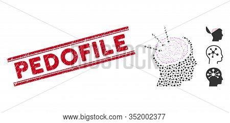 Corroded Red Stamp Seal With Pedofile Caption Inside Double Parallel Lines, And Mosaic Brain Autopsy