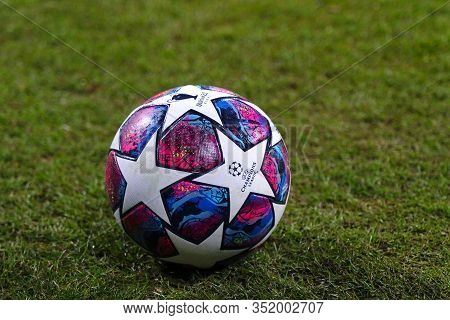 Kyiv, Ukraine - February 12, 2020: Official Match Ball Of Uefa Champions League 2020 Istanbul Final 