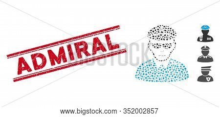 Rubber Red Stamp Seal With Admiral Caption Inside Double Parallel Lines, And Mosaic Evil Army Genera