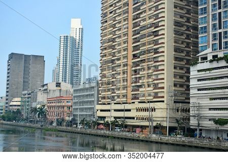 Manila, Ph - Oct. 5: Escolta Twin Towers Condominium Complex Facade On October 5, 2019 In Manila, Ph