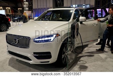 Philadelphia, Pennsylvania, U.s.a - February 9, 2020 - A White Color Of 2020 Volvo Xc90 Plug-in Hybr
