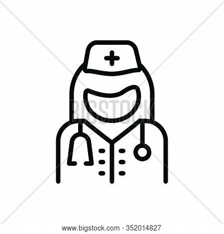 Black Line Icon For Medical-assistance-woman-doctor Physician Provider Helthcare Stethoscope Medical