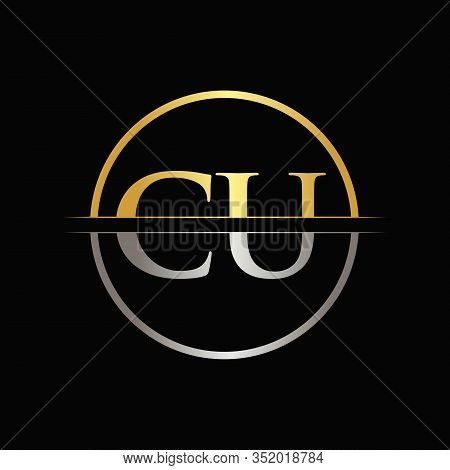 Initial Gold and Silver Color CU Letter Logo Typography Vector Template. Creative Abstract Letter CU Logo Design