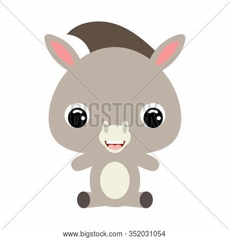 Cute Little Sitting Donkey. Domestic Animal. Cartoon Character For Baby Print Design, Kids Wear, Bab