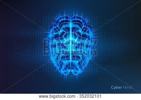 Robot Or Cyber Brain With Geometry Dots. Circuit Board On Human Or Artificial Intelligence Digital M