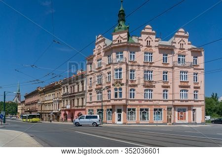 Pilsen, Czech Republic - May 26, 2018: Pilsen Or Plzen Cityscape With Old Historic Buildings And Tra