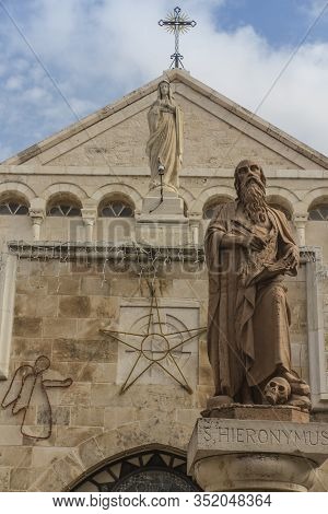 City Of Bethlehem. The Church Catherine Next To The Basilica Of The Nativity Of Jesus Christ. Column