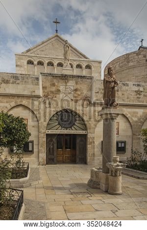 City Of Bethlehem. The Church Catherine Next To The Basilica Of The Nativity Of Jesus Christ. Column