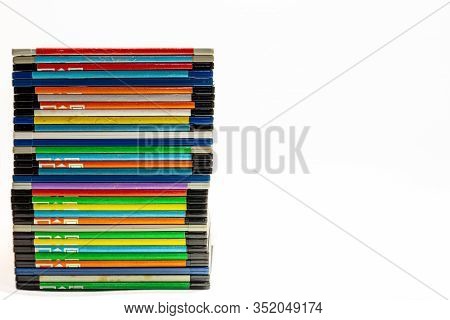Numerous Black Floppydisks Lined Up On A White Background