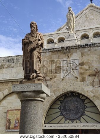 City Of Bethlehem. The Church Catherine Next To The Basilica Of The Nativity Of Jesus Christ. Column