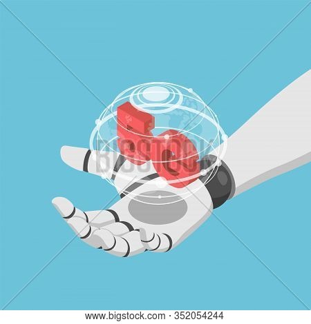 Flat 3d Isometric Ai Artificial Intelligence Robot Hand Holding Virtual Wolrd And 5g Icon. 5g Networ