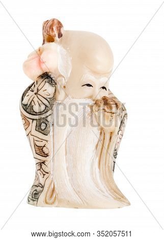 Typical Chinese Netsuke - Figurine Of Sage Man Isolated On White Background