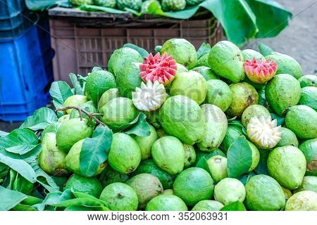 Fresh Guava Bunch In Indian Fruit Market