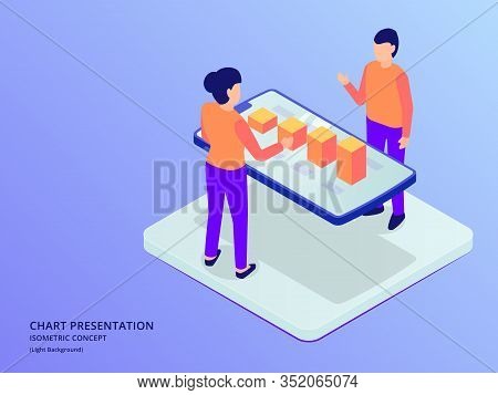 Data Graph And Chart Presentation Analysis With Ar Augmented Reality On Smartphone With Isometric Fl