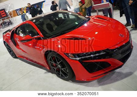 Philadelphia, Pennsylvania, U.s.a - February 9, 2020 - The Front View Of The Red Color Of 2020 Acura