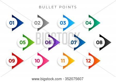 Stylish Arrow Bullet Points Numbers From One To Twelve