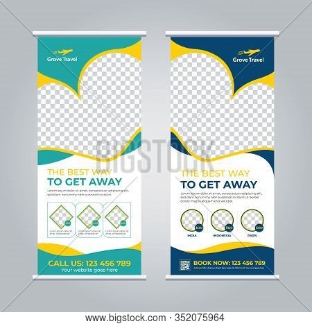 Roll Up Banner Stand Template Creative Design,roll Up Banner For Travel Agency Or Airlines. Advertis