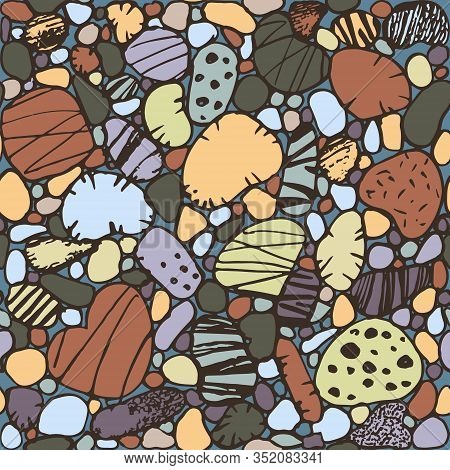 Sea Stones Seamless Color Hand Drawn Pattern
