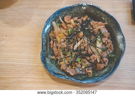 Grilled Slice Pork On Rice Bowl In Japanese Style Butadon. Japanese Food