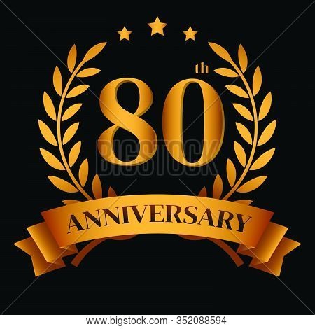 80th Golden Anniversary Logo,with Laurel Wreath And Gold Ribbon Vector Illustration