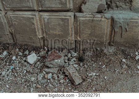 The collapsing wall of a residential building