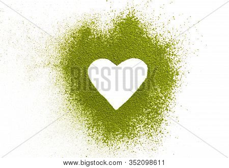 Matcha Heart By Powdered Matcha Green Tea. Healthy Drinks Concept. Energy Boosting Beverages. Mornin