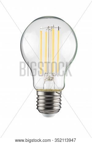 Filament Led Bulb Light Bulb With E27 Base. Isolated On White Background
