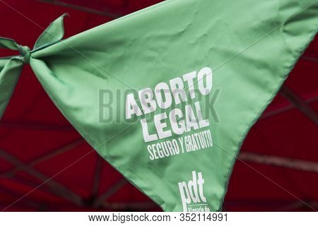 Capital Federal, Buenos Aires / Argentina; Feb 19, 2020: Green Handkerchief, Symbol Of Support For T