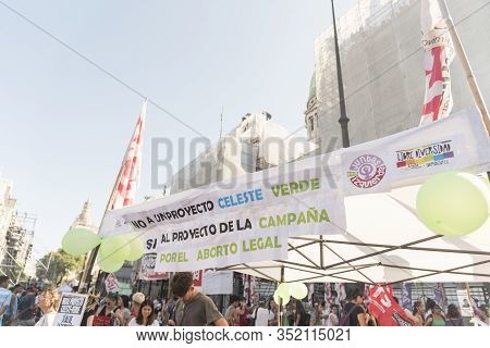 Capital Federal, Buenos Aires / Argentina; Feb 19, 2020: Protest In Front Of The National Congress, 
