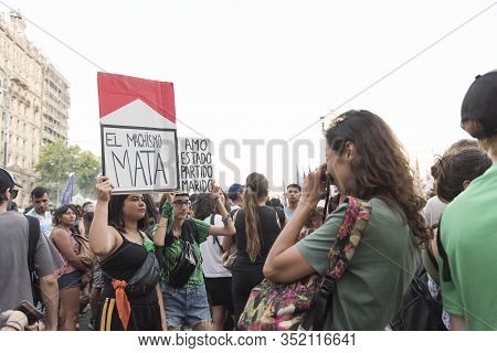 Capital Federal, Buenos Aires / Argentina; Feb 19, 2020: Rally In Favor Of The Approval Of The Law O