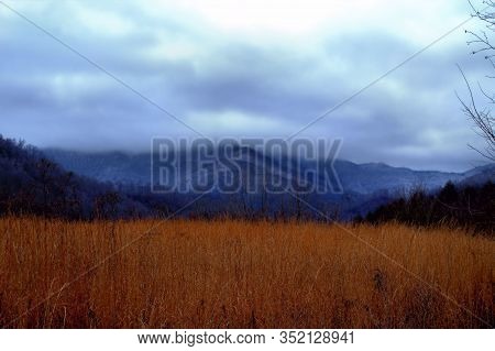 Blustery, Snow Covered, Foggy Mountain, Windy Day