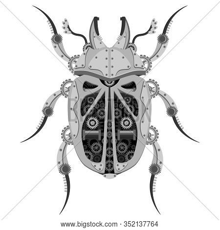 Vector Beetle Robot. Mechanical Insect On A White Isolated Background.