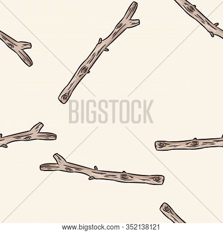 Dry Rustic Tree Branches Doodles Seamless Pattern. Boho Image Of Sticks Emplate Background Tile