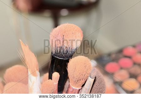 Make Up Brushes Waiting To Be Used On Model.