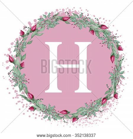White Letter H On A Pink Background. Handwritten Script Of The Brush. Modern Matte Lettering. The De