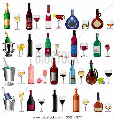 Flasche Wein und Becher auf weiÃŸ festgelegt