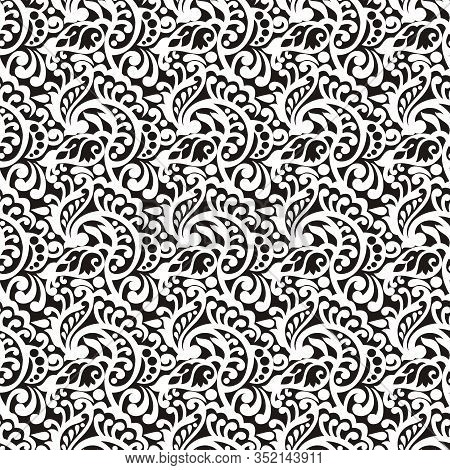 Seamless Pattern In One Colour White Motifs And Black Background