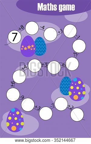 Maths Chain Game With Easter Pictures For Children, Education Game For Kids, Preschool Worksheet Act