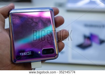 February 22, 2020, Moscow, Russia. New Folding Smartphone With A Folding Screen Samsung Galaxy Z Fli