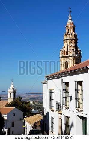 Estepa, Spain - November 13, 2008 - Victoria Tower (torre De La Victoria) And San Sebastian Parish C