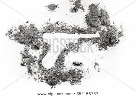 Luger Pistol Hand Gun Weapon Silhouette Drawing In Ash, Dust, Dirt As World War Ii Historic Nazi Ger