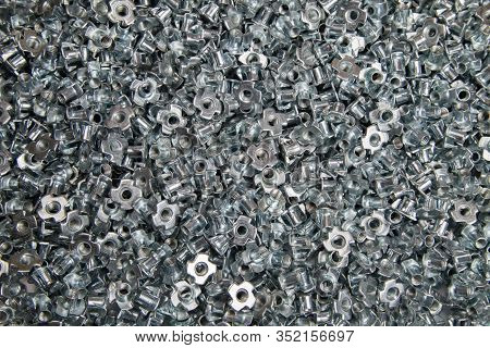 Furniture Nut Persistent M6 Galvanized White In Bulk Closeup In The Studio