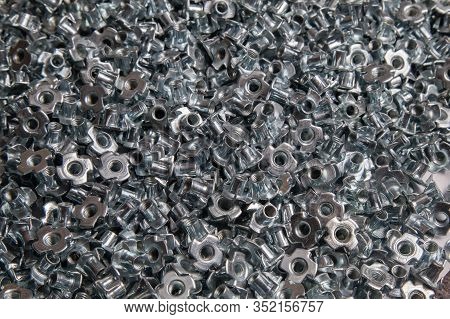 Furniture Nut Persistent M6 Galvanized White In Bulk Closeup In The Studio