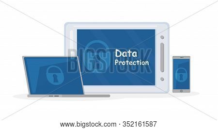 Multi Platform Antivirus App Vector Illustration. Data Protection Software Flat Banner Concept. Padl