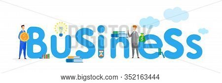 Financial Activities, Business Word Concept Banner. Professional Entrepreneurs Cartoon Character. St