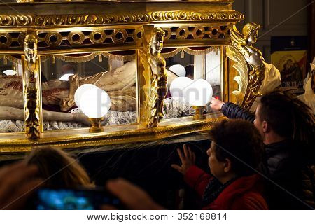Leonforte, Sicily - April, 19: Christian Brethren During The Traditional Good Friday Procession On A